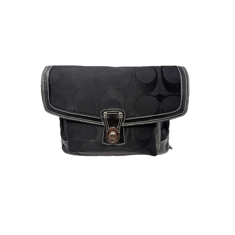 Vintage‎ Coach Black Signature Jacquard Flap Shoulder Bag Purse Y2K